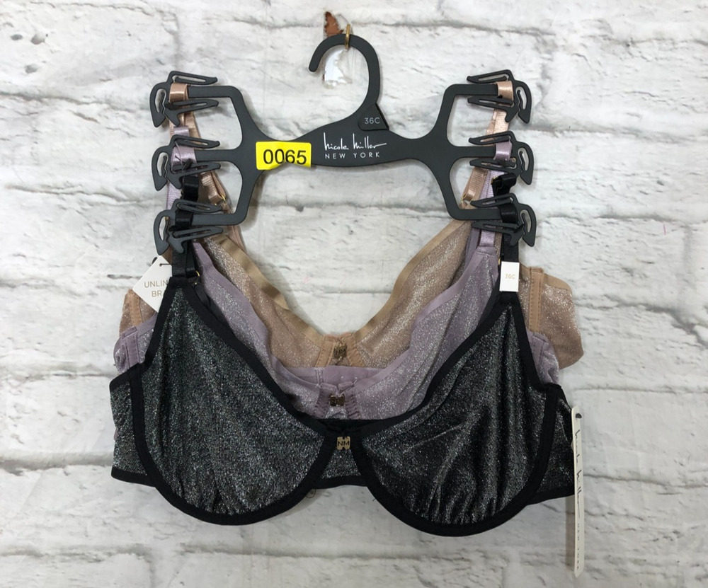 Nicole Miller Size 36 C Metallic Unlined Underwire Set of 3 Bra's NWT MSRP $64